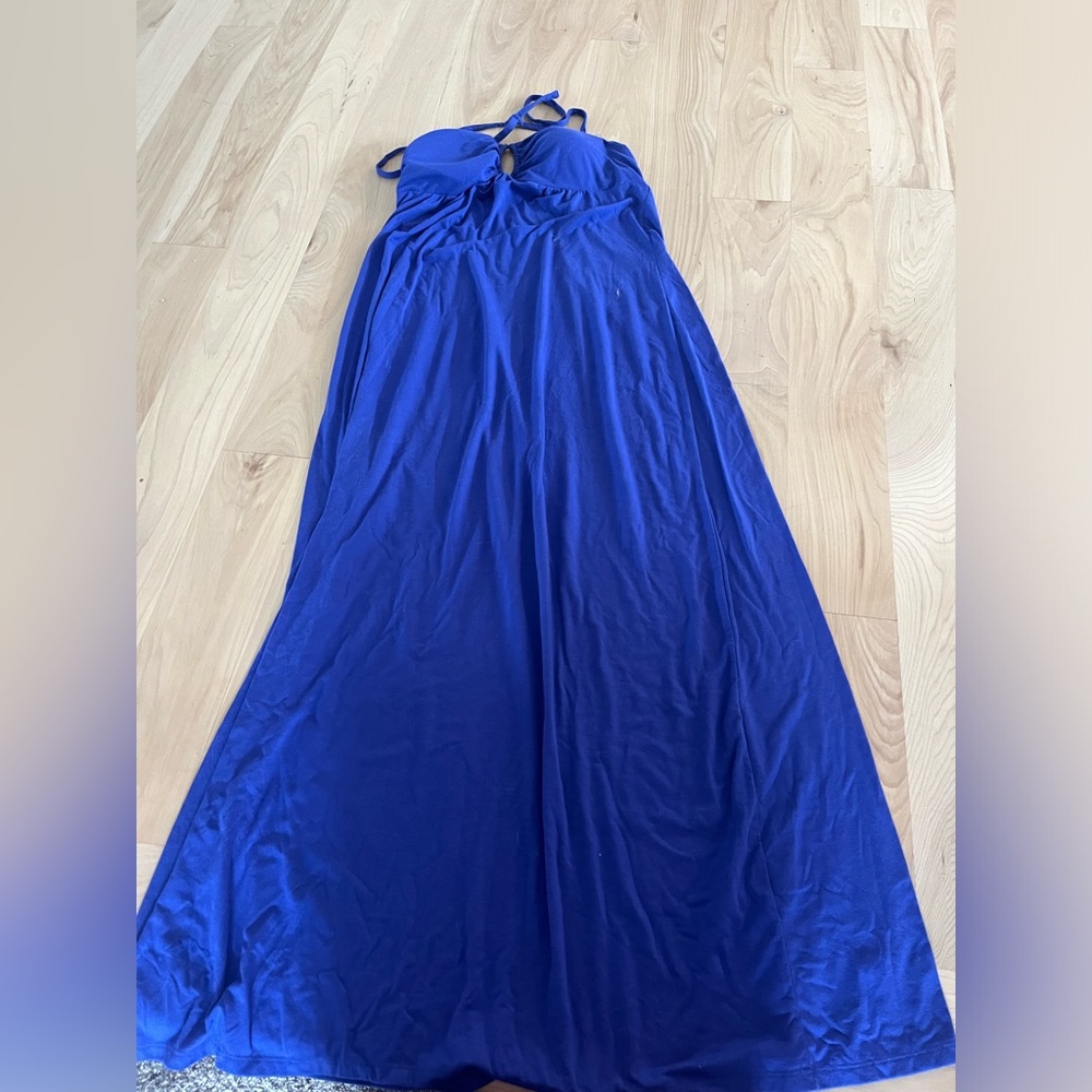 Blue maxi dress with metal piece in front!